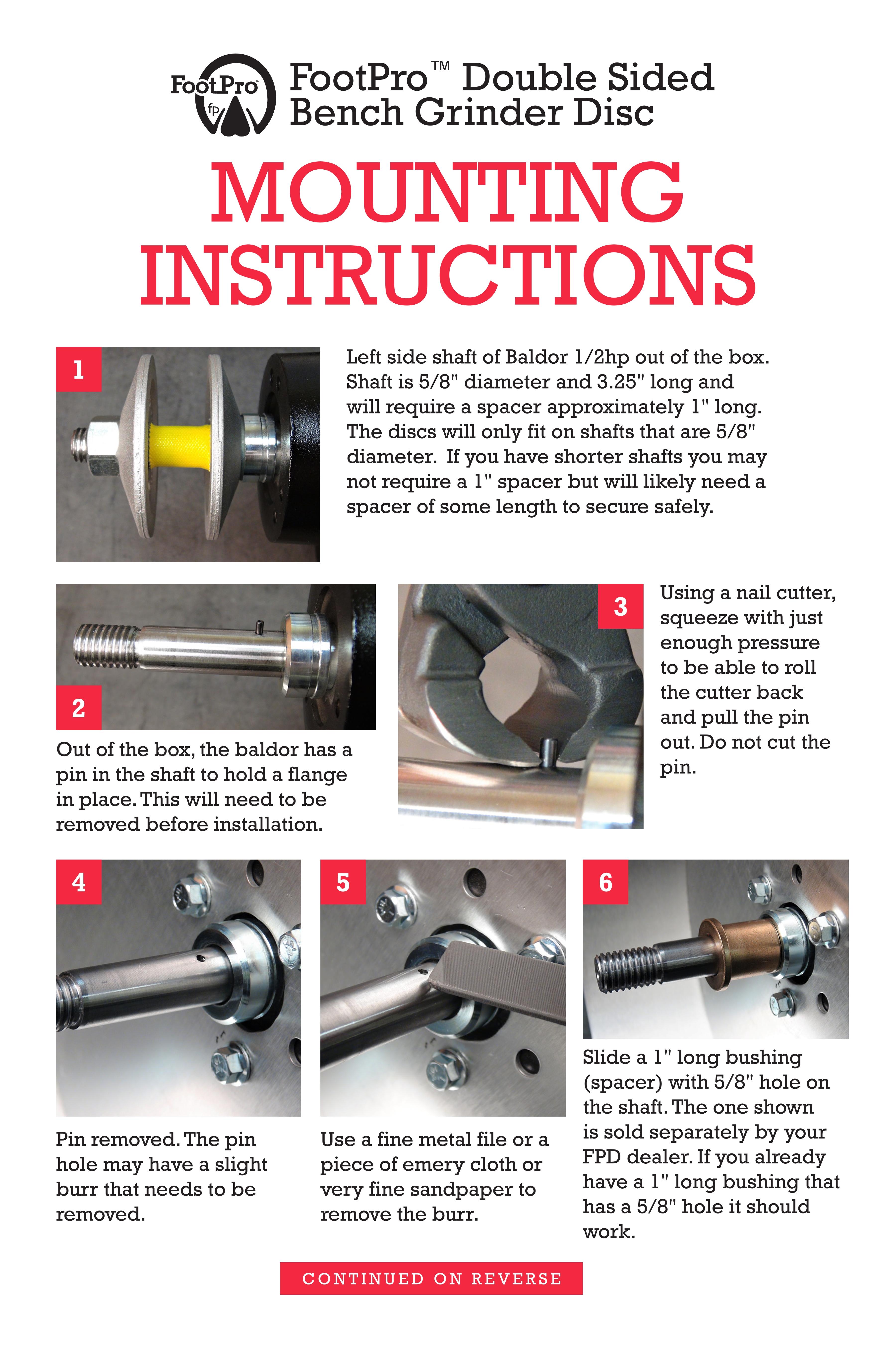 FootPro Double Sided Bench Grinder Disc Mounting Instructions - Page 1